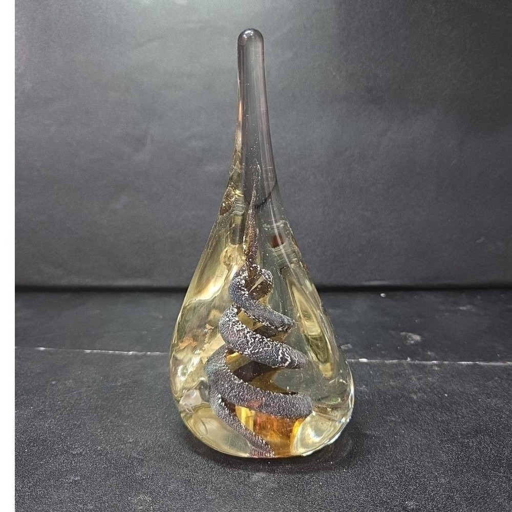 Teardrop Shaped Large Paperweight, Clear Glass Silver Swirls, Vintage Sculpture - Picture 4 of 11